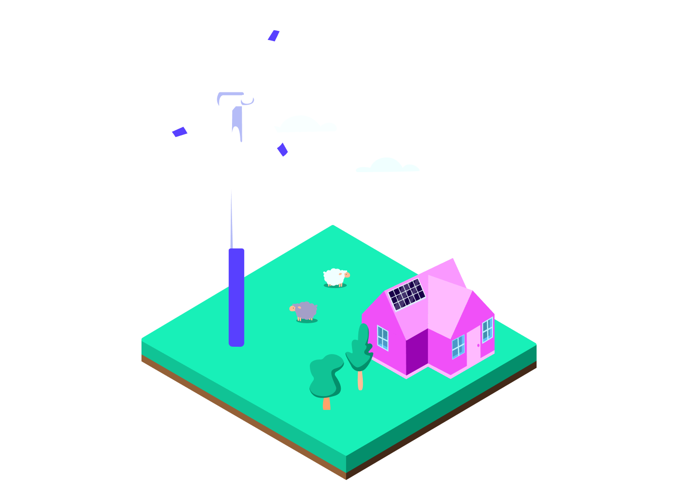 illustrated house on land with a turbine