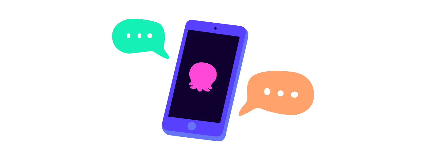 Illustrated smartphone with speech bubbles coming out of it