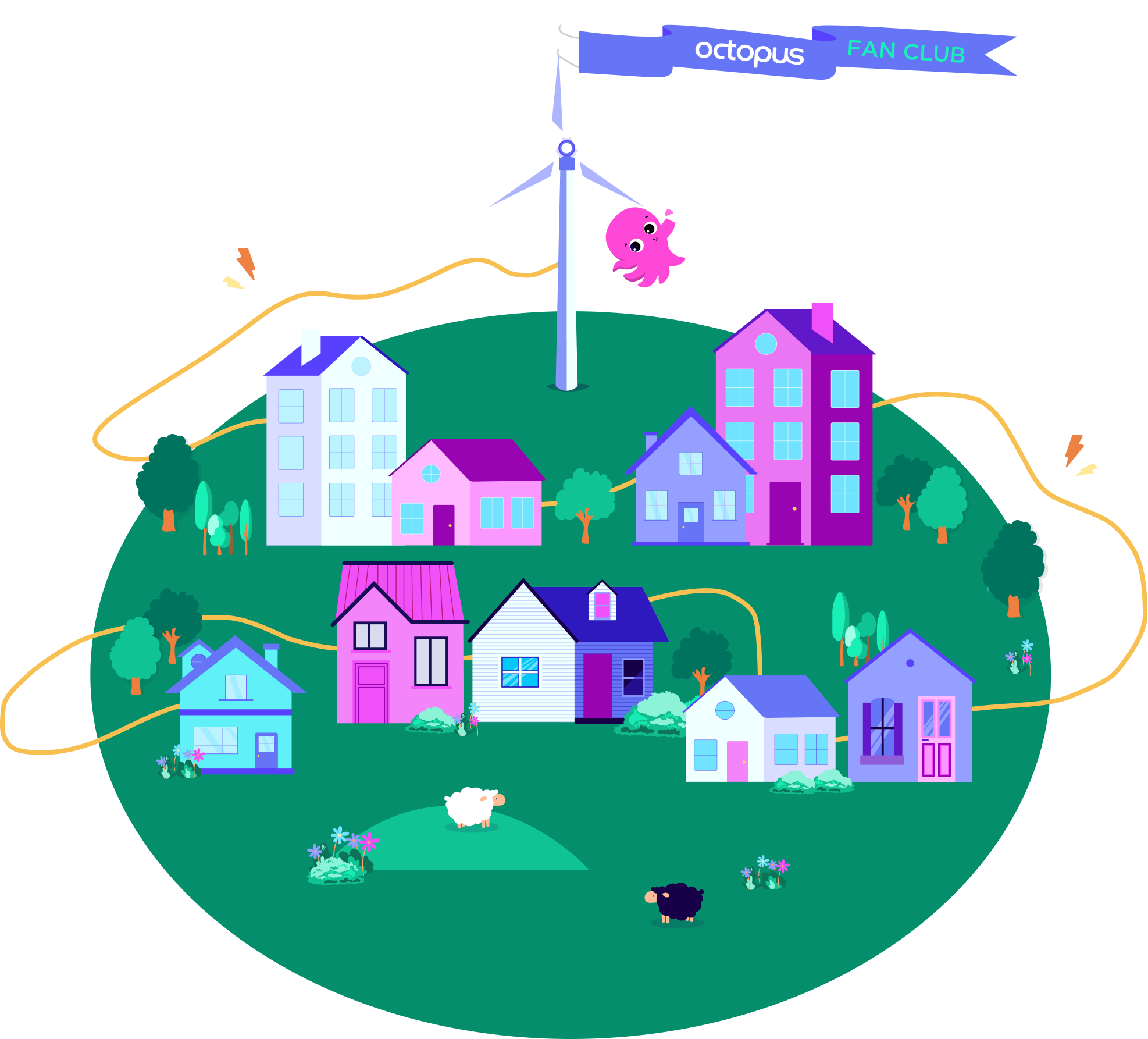 Houses connected to a Fan Club wind turbine